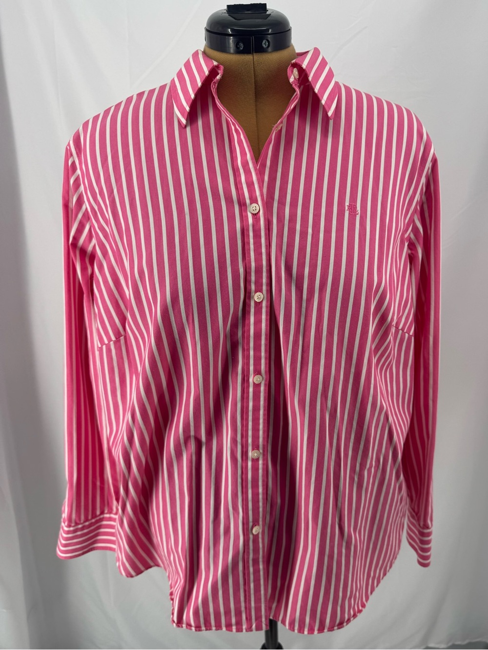 Lauren Ralph Lauren Pink & White Vertical Stripe Button-Down No Iron Shirt 0266